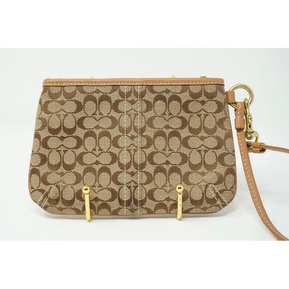 Coach Mini Rowan‎ Charm Satchel Bag Natural Colored Leather Brown Signature Gold - Picture 2 of 3